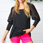 Black Lace Three Quarter Bubble Sleeve Top