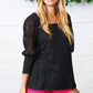 Black Lace Three Quarter Bubble Sleeve Top