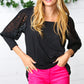 Black Lace Three Quarter Bubble Sleeve Top