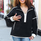 Catch Glances Black Cinched Waist Half Zip Up Fleece Jacket