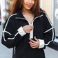 Catch Glances Black Cinched Waist Half Zip Up Fleece Jacket