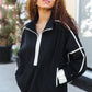 Catch Glances Black Cinched Waist Half Zip Up Fleece Jacket