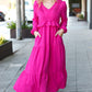 Beautiful You Berry Pintuck Detail Frill V Neck Maxi Dress