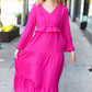 Beautiful You Berry Pintuck Detail Frill V Neck Maxi Dress