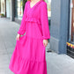 Beautiful You Berry Pintuck Detail Frill V Neck Maxi Dress