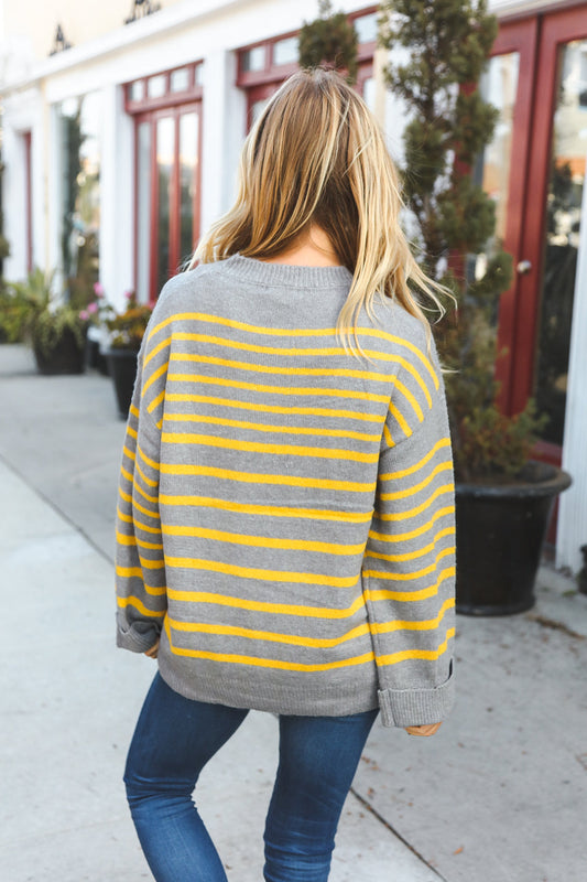 Love Found Sunflower Multistripe Ribbed Knit Sweater