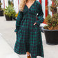 All I Want Hunter Green Plaid Elastic V Neck Tiered Maxi Dress