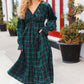 All I Want Hunter Green Plaid Elastic V Neck Tiered Maxi Dress