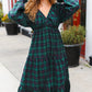 All I Want Hunter Green Plaid Elastic V Neck Tiered Maxi Dress