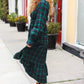 All I Want Hunter Green Plaid Elastic V Neck Tiered Maxi Dress