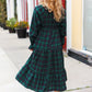 All I Want Hunter Green Plaid Elastic V Neck Tiered Maxi Dress