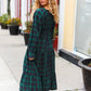 All I Want Hunter Green Plaid Elastic V Neck Tiered Maxi Dress