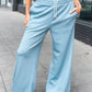 Weekend Ready Blue Grey Scuba Knit Drawstring Wide Leg Pants