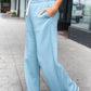 Weekend Ready Blue Grey Scuba Knit Drawstring Wide Leg Pants