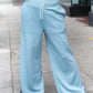 Weekend Ready Blue Grey Scuba Knit Drawstring Wide Leg Pants