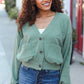 Weekend Ready Green Boyfriend Button Down Cropped Jacket