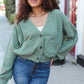 Weekend Ready Green Boyfriend Button Down Cropped Jacket