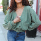 Weekend Ready Green Boyfriend Button Down Cropped Jacket