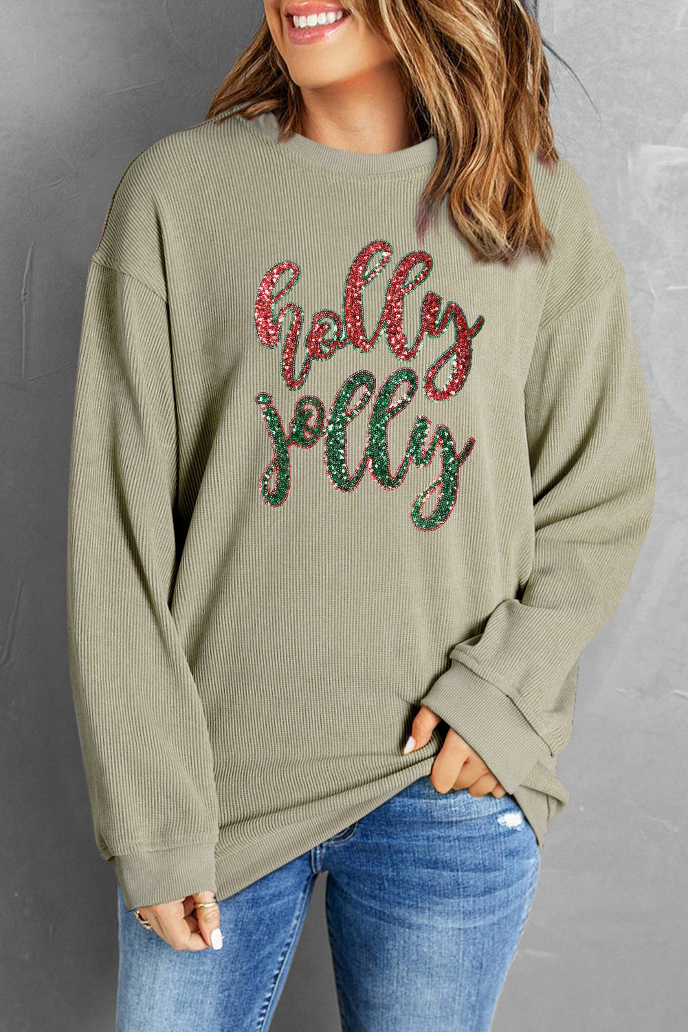 Holly Jolly Sequin Waffle Top