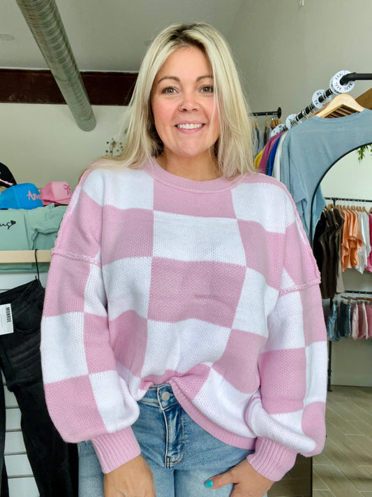 Pink Checkered Sweater