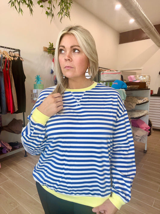 Blue and White Stripe Long Sleeve Flow Top