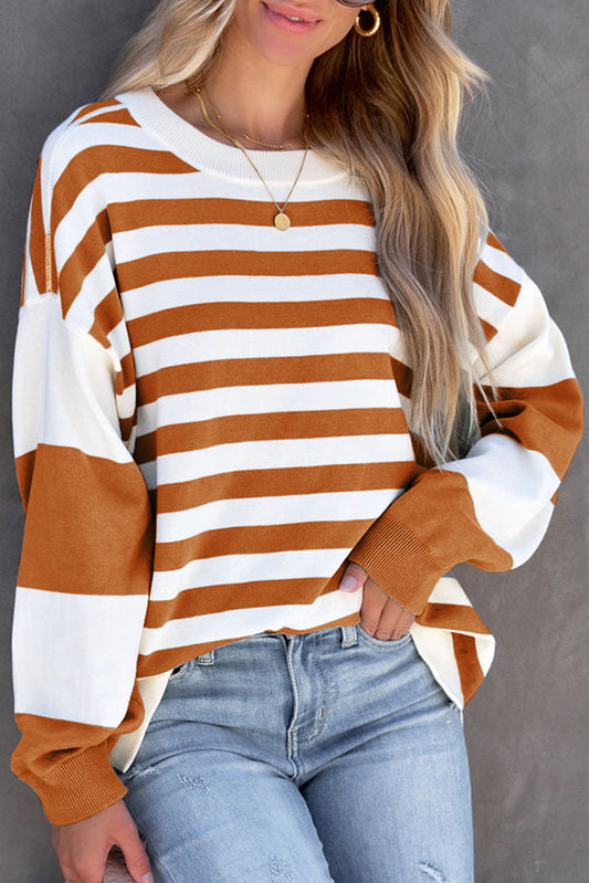 Brown Stripe Pullover Sweatshirt Sweater