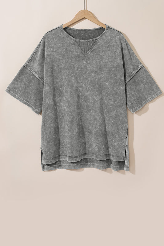 Light Grey Mineral Wash Patchwork Tee