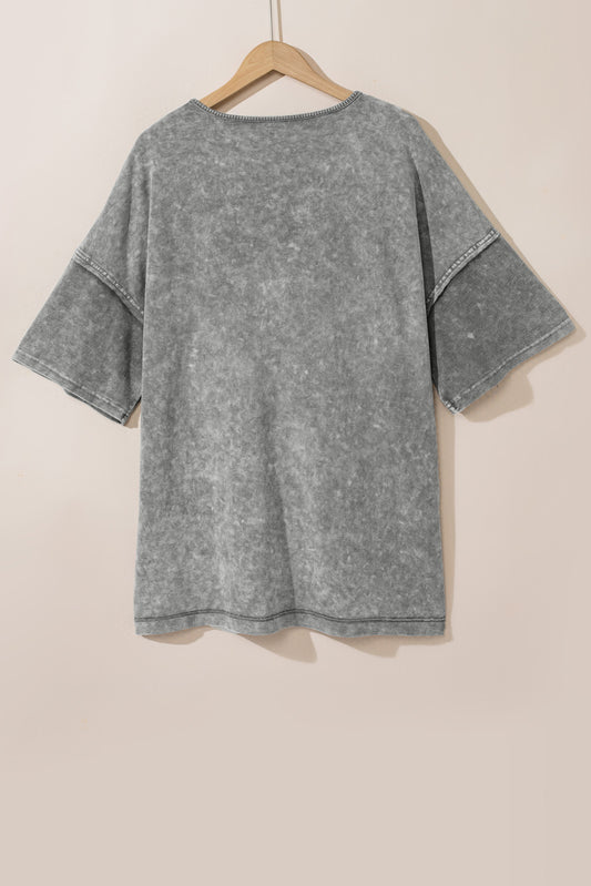 Light Grey Mineral Wash Patchwork Tee