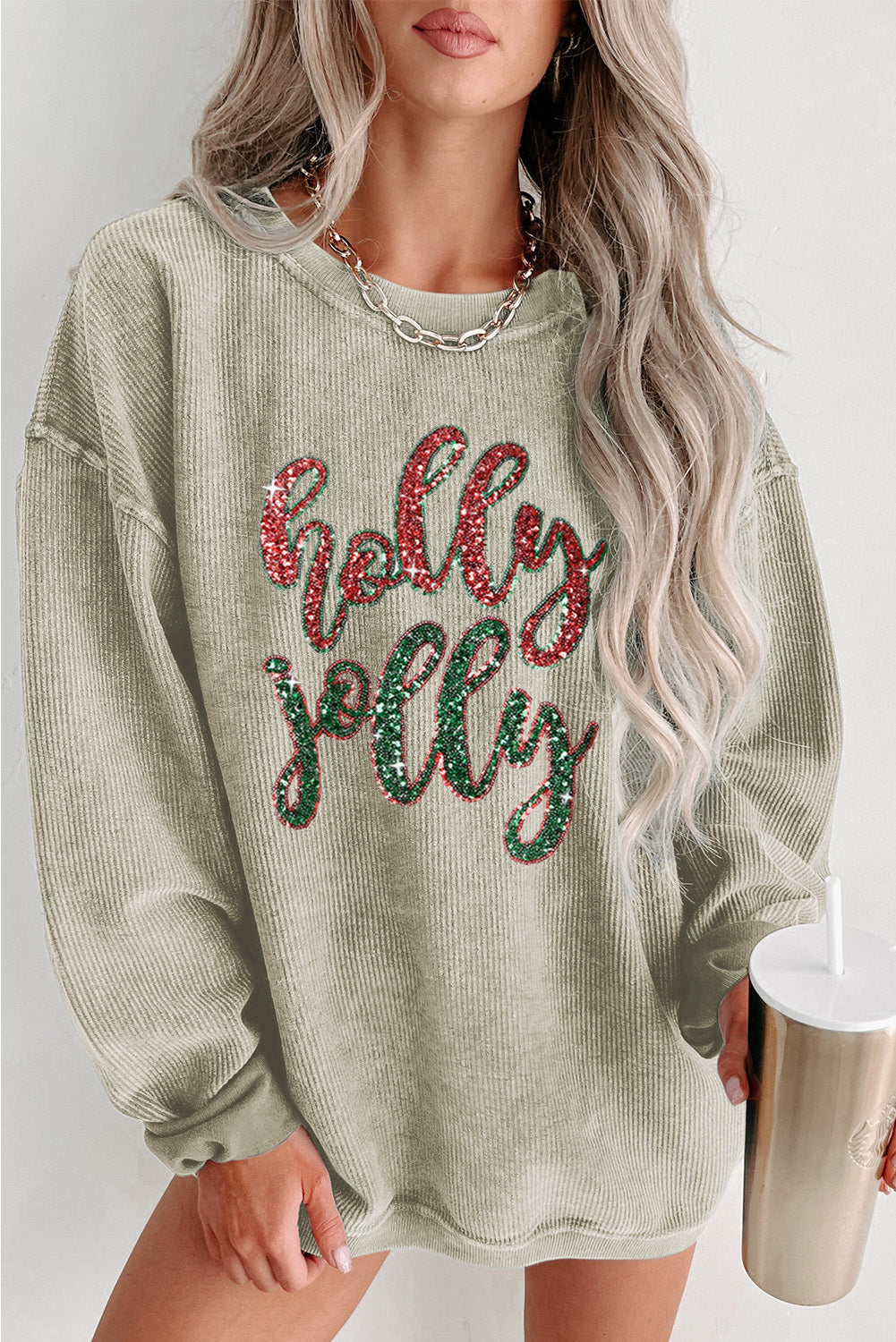 Holly Jolly Sequin Waffle Top