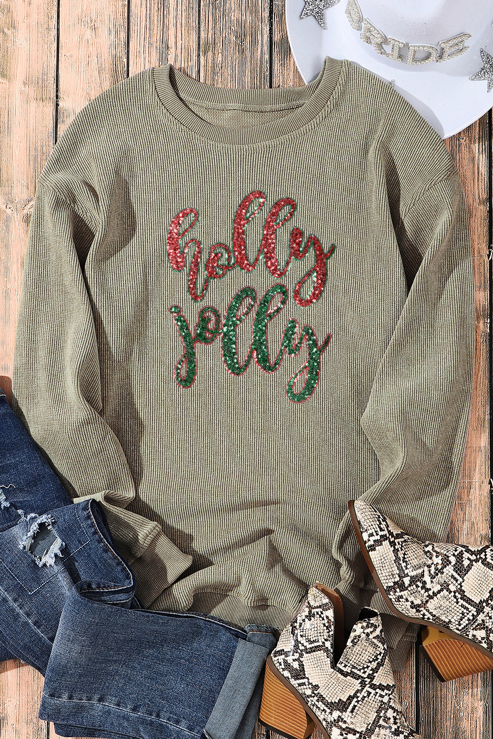 Holly Jolly Sequin Waffle Top